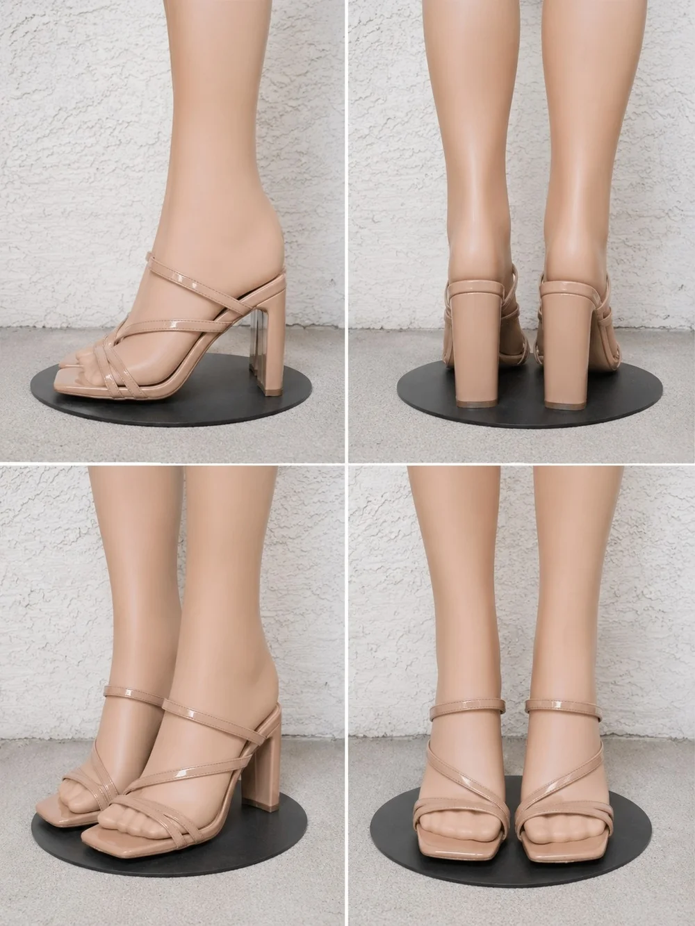 Nude Strappy Block Heel Sandals - Women